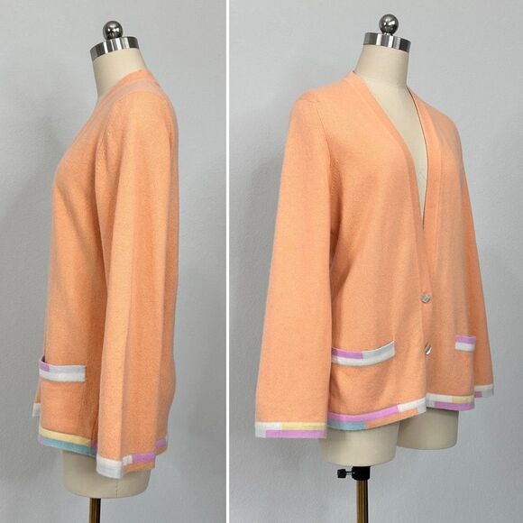 Vtg Chanel 99C Cruise 100% Cashmere Cardigan Peach FR36 CC Logo Button Old Money - Picture 3 of 11